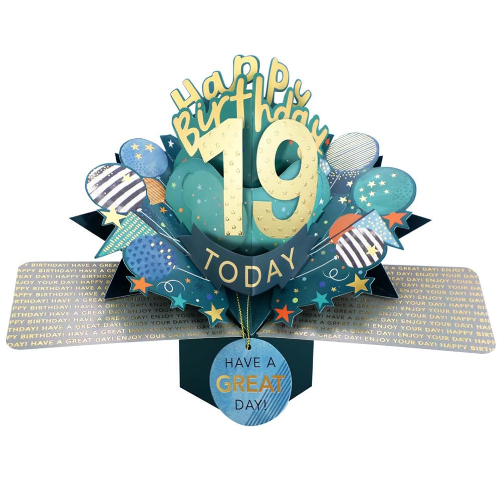 19 Today Happy 19th Birthday Pop-Up Greeting Card Love Kate's Pop Up Cards Him Design POP237MC19