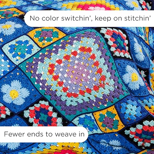Image of Red Heart Granny Square Grande Yarn for Crocheting, Lollapalooza, 3-Pack | All In One Granny Square Grande Yarn, #4 Medium Worsted Weight 100% Acrylic, Makes 12-Inch Squares, 440 yards, 250g /8.8oz