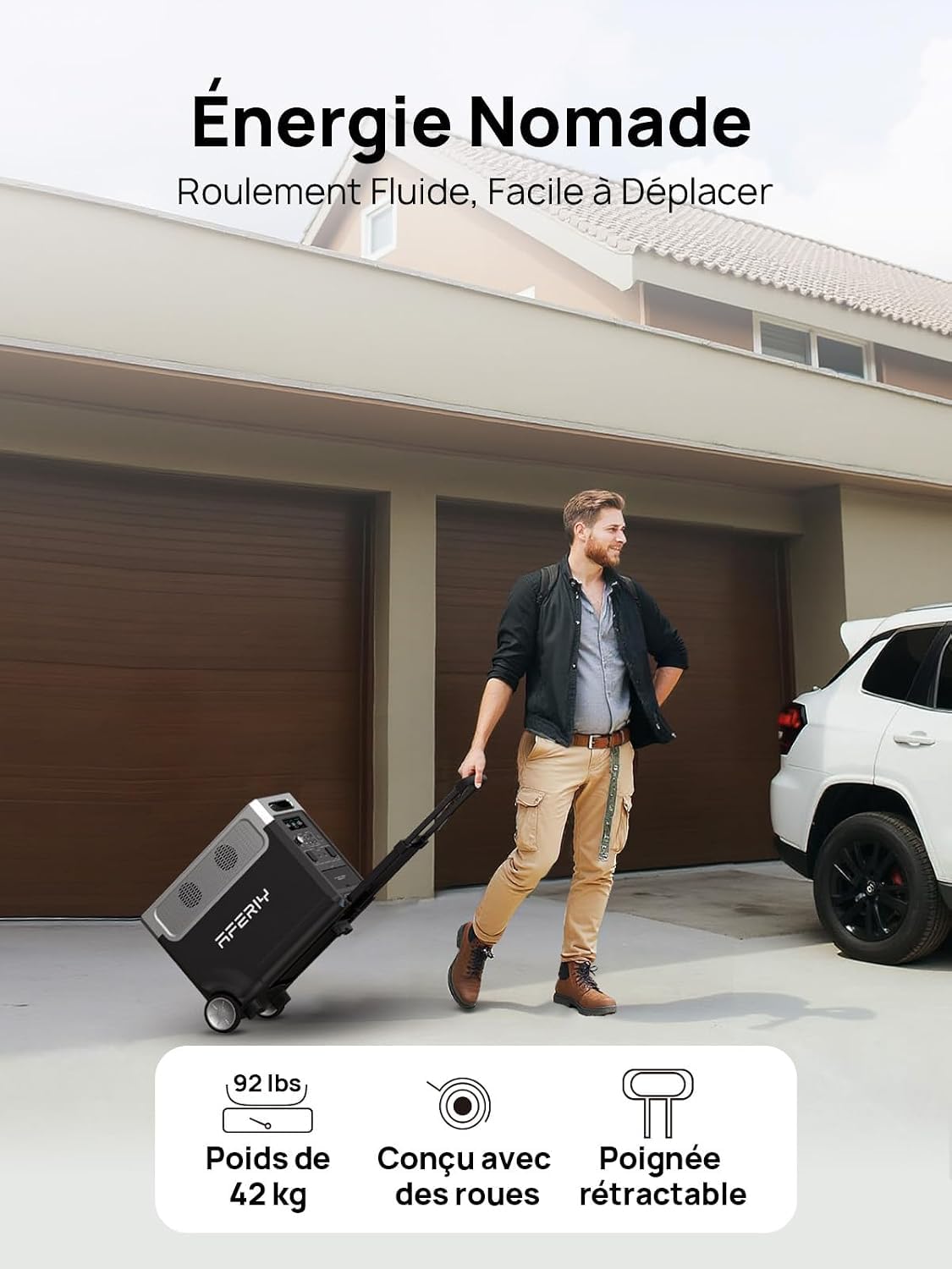 AFERIY P310 Générateur Électrique Portable 3600W avec 400W Panneau Solaire Portable Pliable, Batterie Nomade 3840Wh, UPS, Station Electrique Solaire pour RV/Domestique/Camping-Car/Panne de Courant