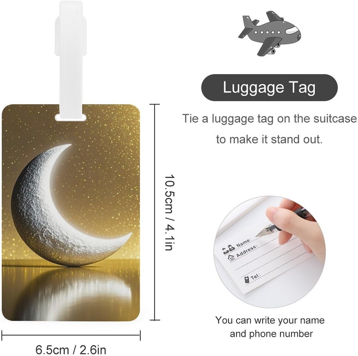 Crescent Moon Luggage Tag with Name ID Card for Suitcase image 2