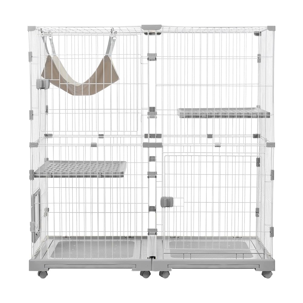 新品 猫ゲージ キャットケージ2段 ネコドア キャットハウス 370-180 Amazon.co.jp: ネコドア 2段 折りたたみ キャットハウス ワイド扉 多頭