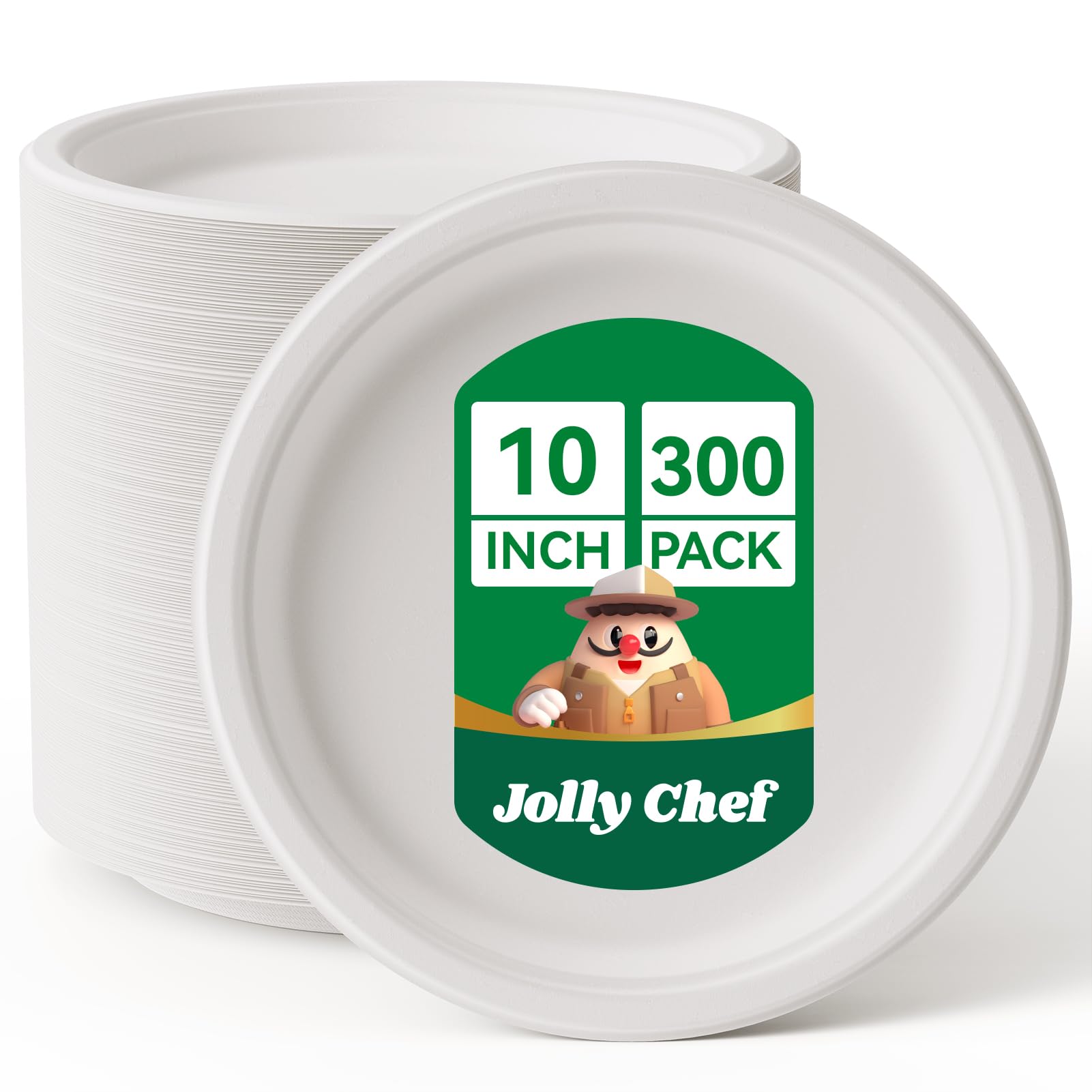 JOLY CHEF Piatti canna da zucchero compostabili 10"/25 cm, 300 pezzi