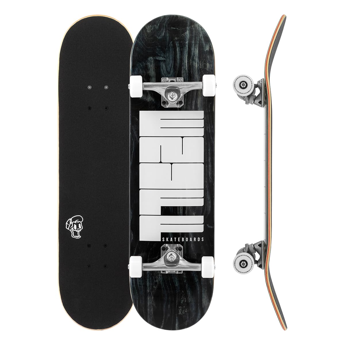 Enuff Throwback, komplettes Skateboard, 7-lagiges Ahorn-Deck und Premium-Komponenten: Decade-Pro-Trucks, 53 mm XX-Räder, ABEC-7 Chrom-Kugellager, Totenkopf-Griffband, 21,6 x 81,6 cm, Schwarz