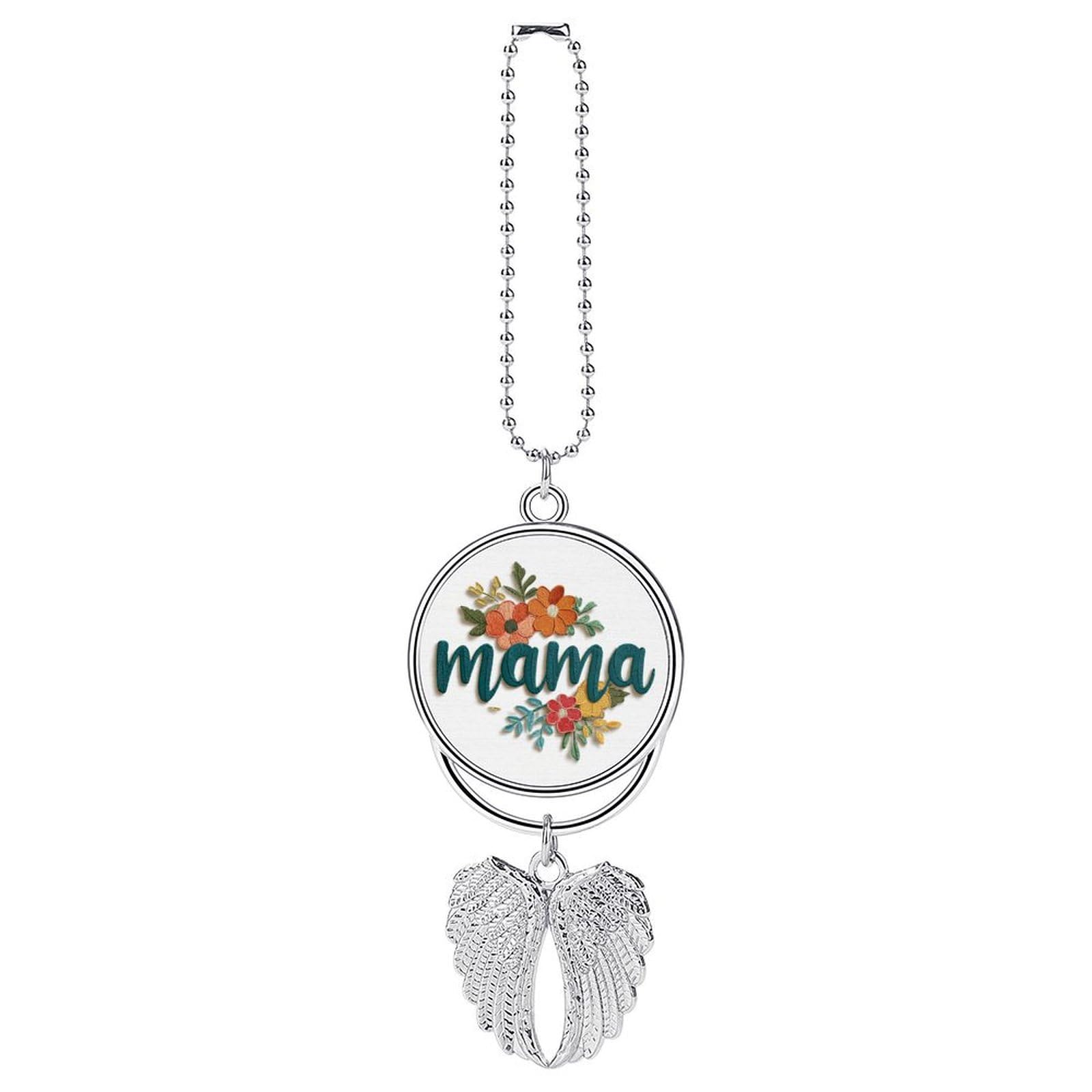 Word Mama in Embroidered with Flowers Car Hanging Pendant Car Interior Decoration Rearview Mirror Charms Ornaments
