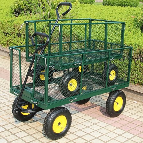 Carro de jardin plegable de 4 ruedas, carga super pesada, ruedas silenciosas todo terreno, con valla removible (120x48 cm) miniatura 6