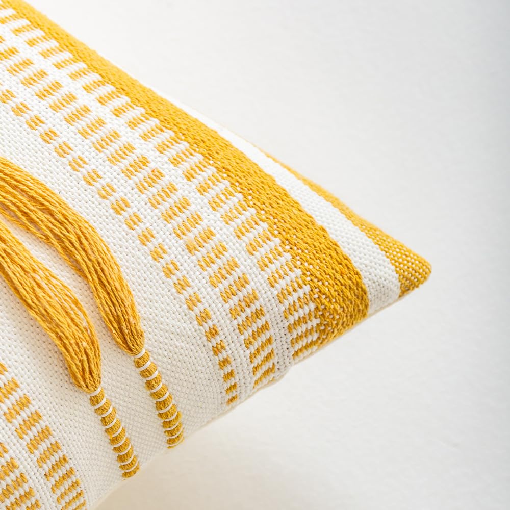 Skandynawski żółty pasek szydełkowy poszewka na poduszkę geometryczne pikowane frędzle poszewki na poduszki sofa dekoracja domu(E,45X45 Cushion cover)