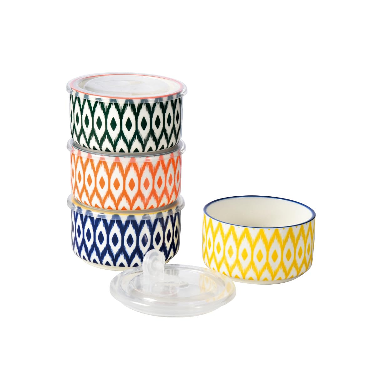 Miicol Ceramic Bowls with Lids Set of 4, Food Storage Containers 20 Oz, Porcelain Serving Bowls 5 Inch, Colorful Mixing Bowl, Kitchen Bowl for Meal Prep, Picnic, Lunch