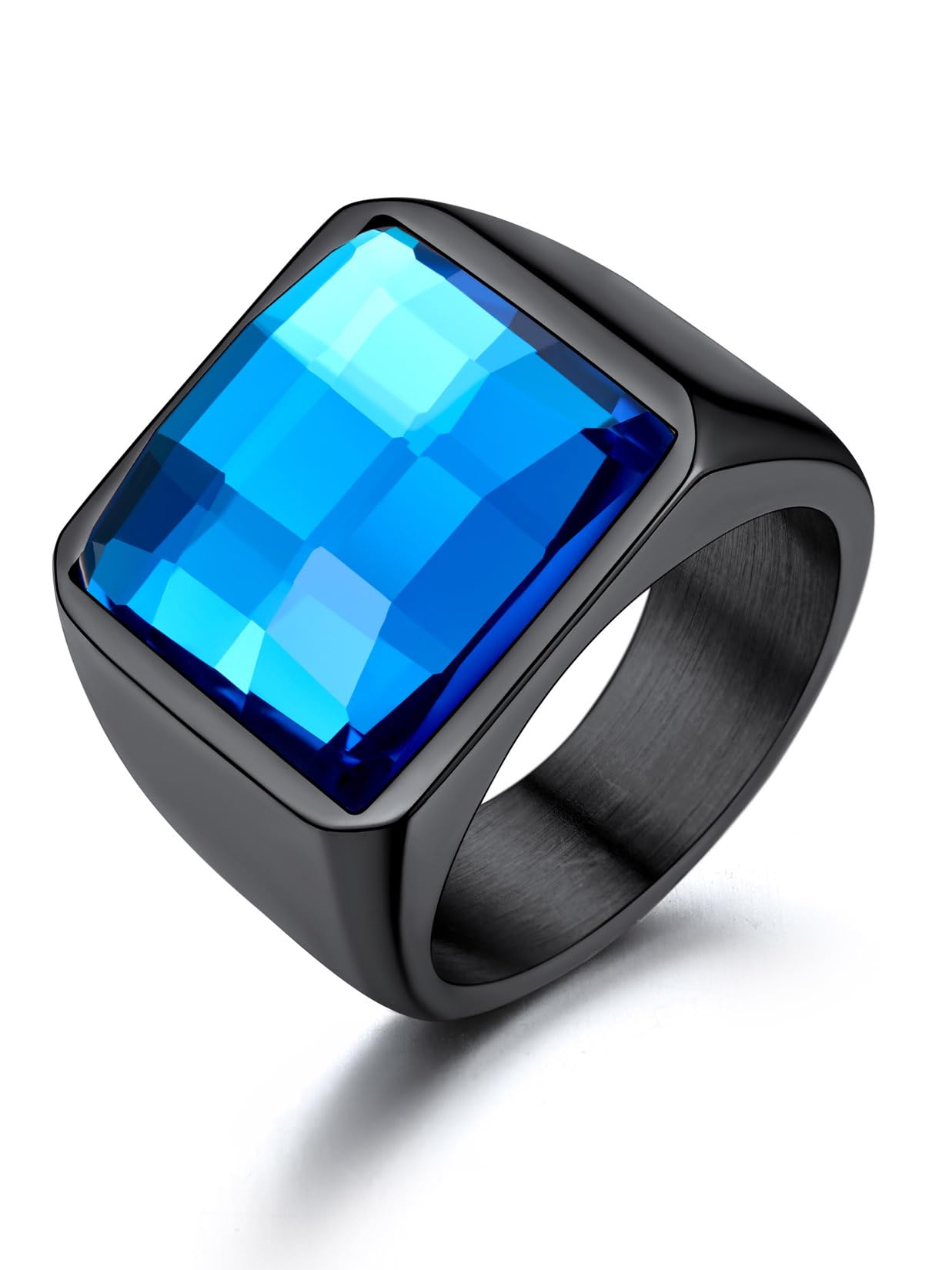 U7 Anello Uomo con Pietra Zaffiro Blu Quadrata da 8mm Acciaio Inossidabile Anello con Pietra in Cristallo Creato Taglia 14,5 Regalo per Uomo e Ragazzo