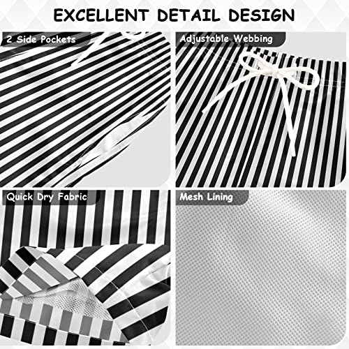 JSTEL Summer Beach Shorts for Boy,Black White Stripe Swim Shorts Striped Swim Trunks for Kid,32