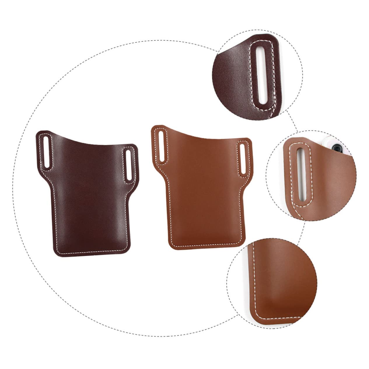 SHINEOFI 2pezzi Marsupio Da Cintura in Pu Per Cellulare Custodia Protettiva Resistente Con Bottone Tasche Multiple Per Uomini Outdoor Sport Corsa e Trekking Rosso Marrone