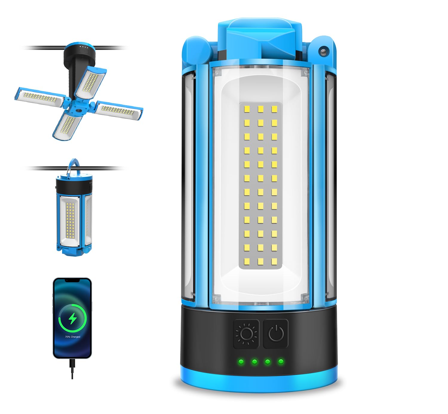 T-SUNiceM Lanterna pieghevole da campeggio ricaricabile, torcia portatile da 10400 mAh, luce da lavoro senza fili con 3 modalità, 4100 lm, luce LED per tenda, per campeggio, escursionismo, pesca