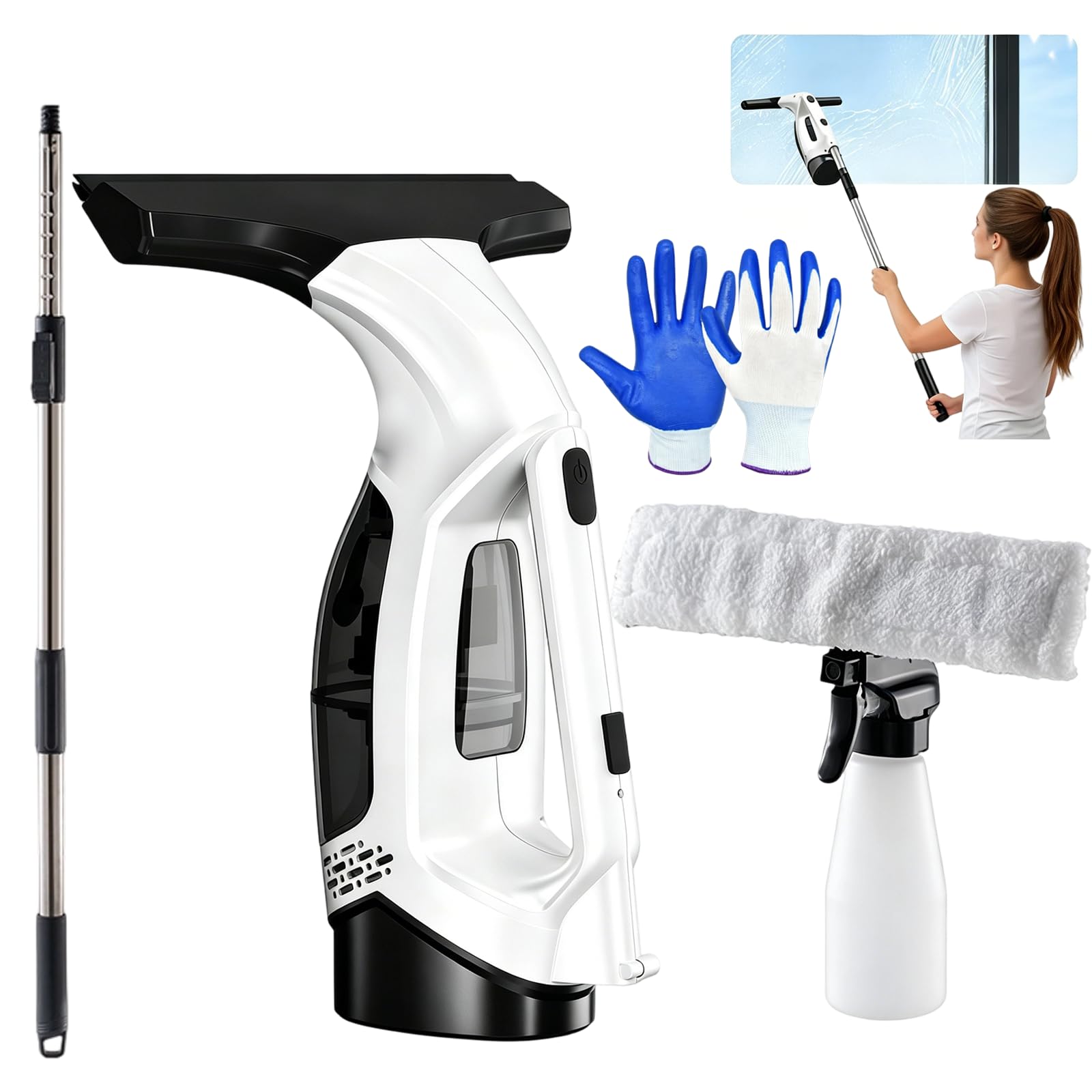 Cordless Window Vacuum Squeegee, Electric Window Cleaner with 2200mah Battery & 150ml Detachable Tank, Squeegee Vac Cleaner Kit for Glass, Shower, Car Windows & Household Use (White)