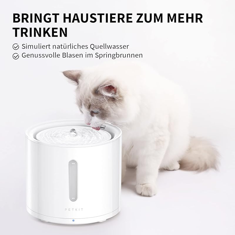 Fântână inteligentă automată PETKIT pentru pisici și câini - 2L cu indicator de nivel al apei, pompă wireless, controlabilă prin aplicație, Ultra Silențioasă