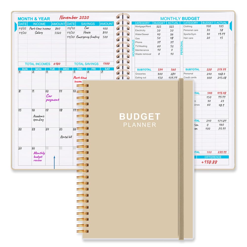 Budget Planners - Monthly Finance Organizer with Expense Tracker. 2026 Budgeting Book for 12 Months, Finance Planner, Start Anytime, 5.8" x 8.3", Beige