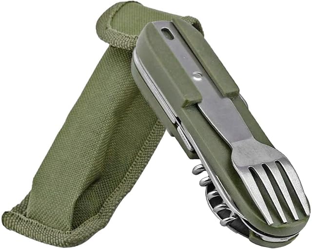 Wendergo Folding Camping Cutlery Set 8 in 1 Stainless Steel Reusable Travel Cutlery Portable Utensil Detachable Tableware with Pouch Case for Camping Picnic Hiking Fishing and On The Go