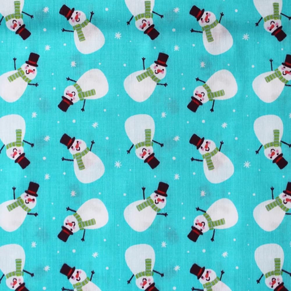 Polycotton Fabric Christmas Festive Snowmen Xmas Seasonal Characters 112cm Wide (Price Per Metre) (Blue)
