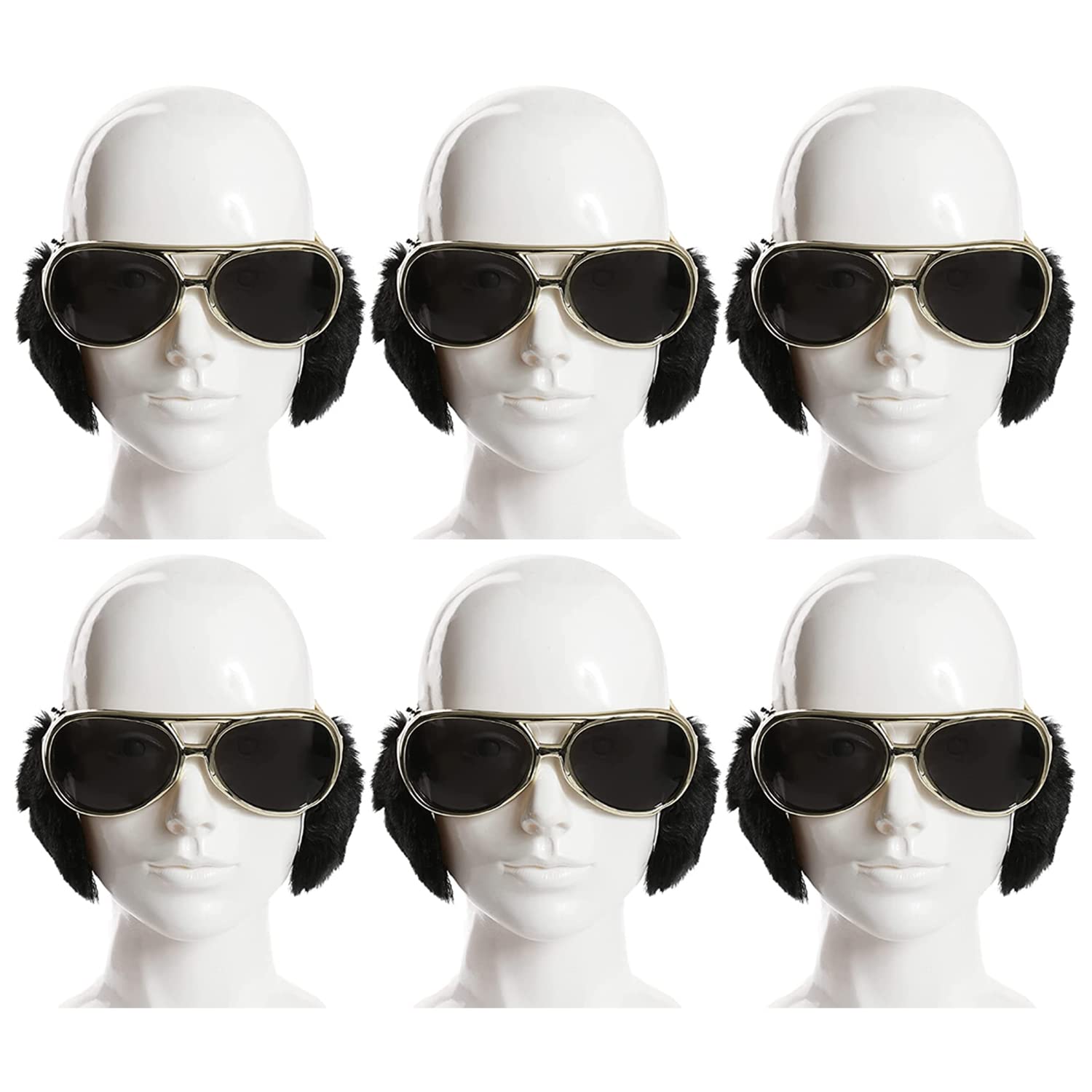 Adults King of Rock and Roll Accessory Set - Pack of 6 - Elvis Glasses with Dark Lenses and Black Sideburns - 1960s Sunglasses and Side Burns Rock n Roll Blues Rock Star Elvis the King