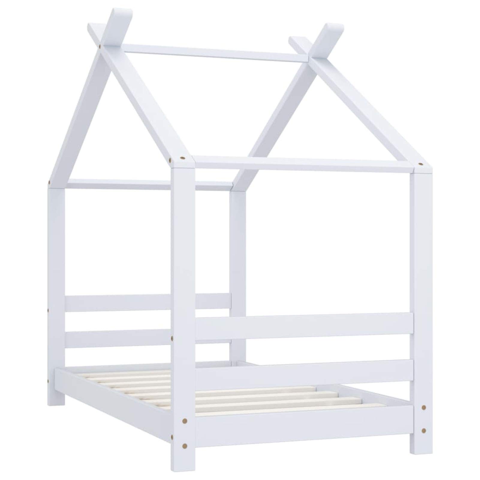 Rantry Kinder-Bettgestell Kinderbett Holzbett Bett Bettrahmen Bettgestell Bett mit Lattenrost Hausbett für Kinder Bett für Kinderzimmer Weiß Massivholz Kiefer 70x140 cm