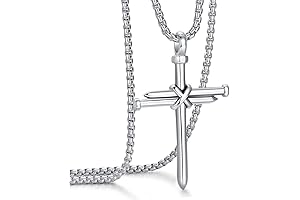 Men's Stainless Steel Cross Chain with 24 Inch Pendant Polished in Gold, Silver, and Black