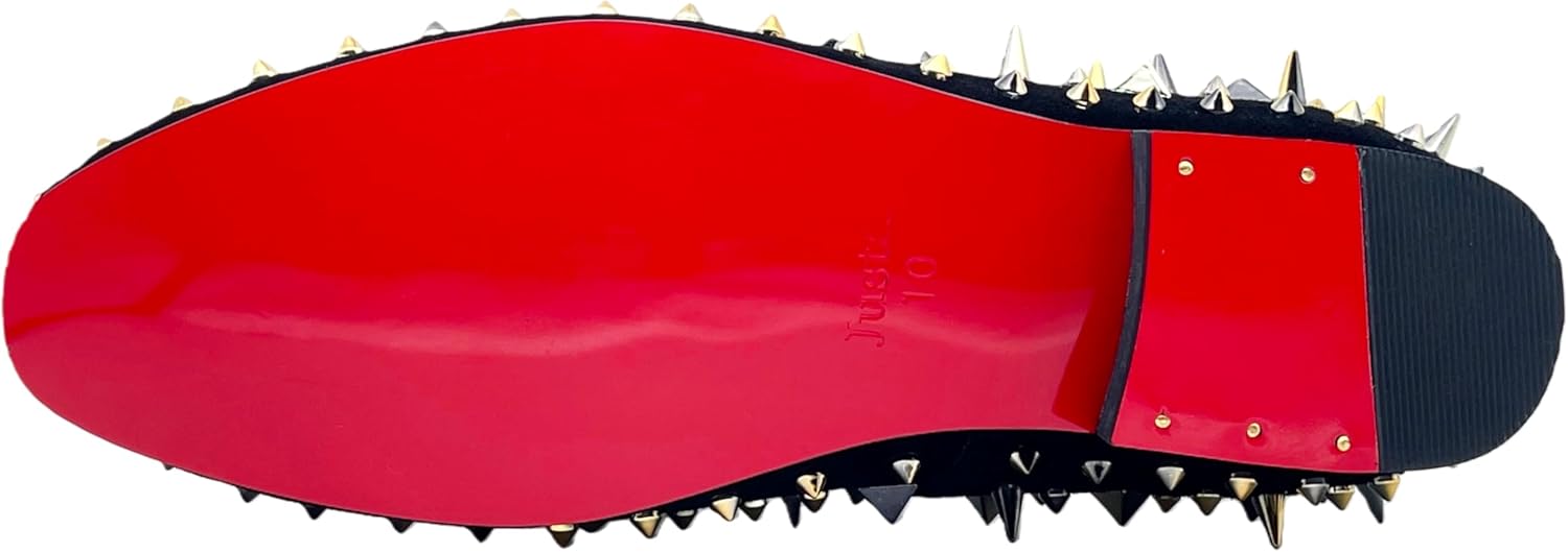 Justar Men's Leather Spikes Loafers Studded Dress Shoes Slip-on Flats Long Rivet Party Shoes - Image 5