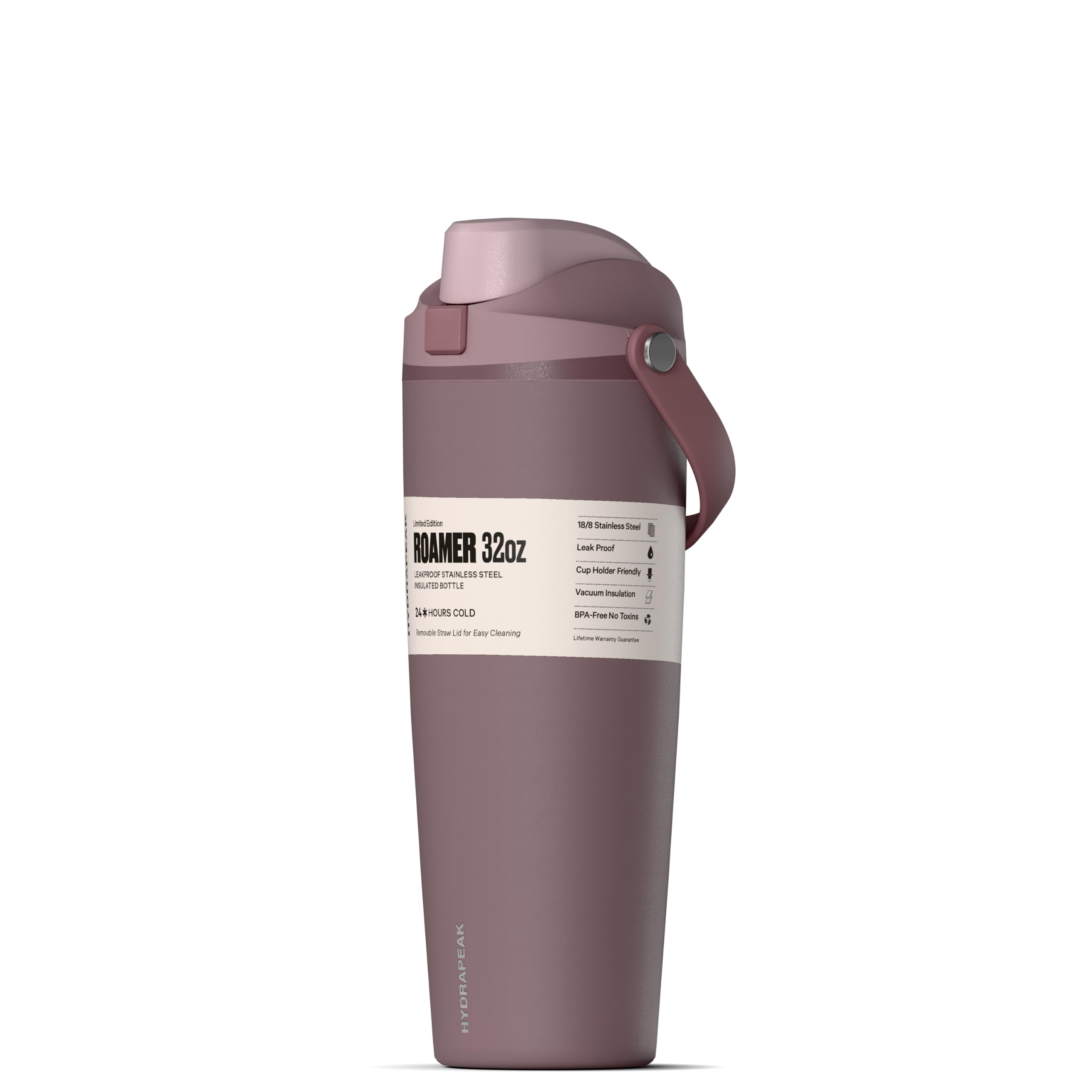 Hydrapeak Roamer 32oz Insulated Water Bottle with Straw Lid w/Lock & Handle, Leakproof Stainless Steel, Travel and Cupholder Friendly, Back To School Ready, Cold 24 Hours (Desert Rose) — image 1