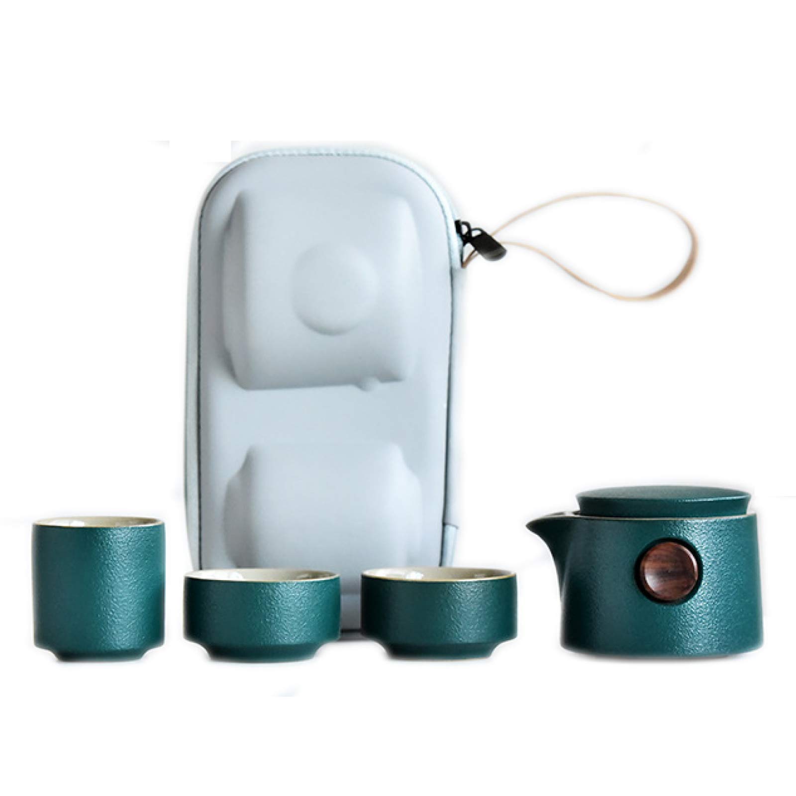 Chiński zestaw do herbaty Kungfu Kompaktowy czajniczek z porcelany filiżanki do herbaty wraz z dzbankiem Dwie filiżanki i przenośna walizka podróżna na piknik w podróży, czarny (niebieski) (zielony)