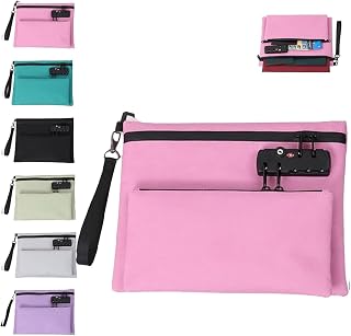 Bolsa de bloqueo de viaje, bolsa de dinero con cerradura y cremallera, organizador antirrobo de doble capa por efectivo, identificación, objetos de valor, documentos importantes (Rosa)