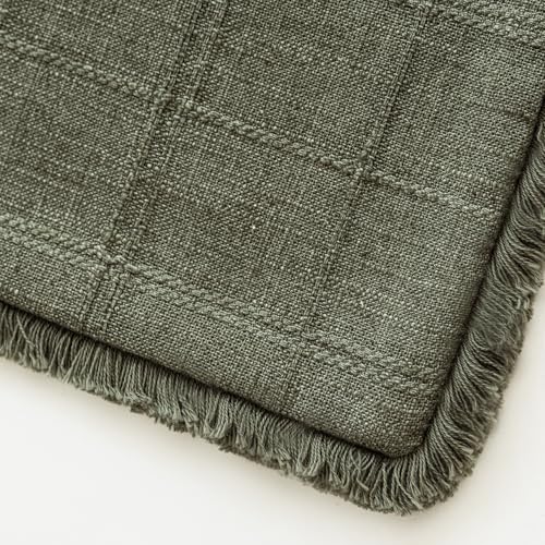 Image of Foindtower Set of 2 Decorative Linen Check Fringe Throw Pillow Covers Farmhouse Vintage Cushion Covers Modern Boho Home Decor for Sofa Chair Couch Bedroom Living Room,22x22 Inch,Olive Green
