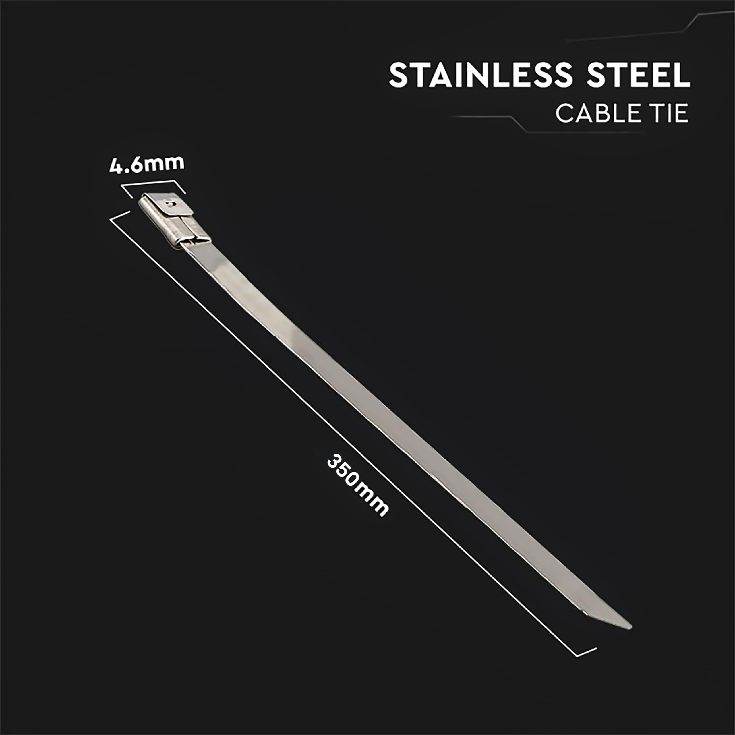 V-TAC Fascette in Acciao Inox per Cavi misura 4.6 mm x 350 mm - Confezione 100 Pezzi - Fascette per Cablaggio Multiuso - Stringicavo Portacavi Fermacavi per Elettricista, Meccanico, Tubi in Ferro