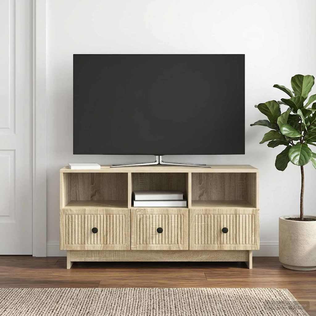 SYDE Mobile TV con cassetto, rovere Sonoma, 102 x 34,5 x 50 cm | Legno lavorato resistente, ampio stoccaggio, stile vintage moderno, facile da pulire