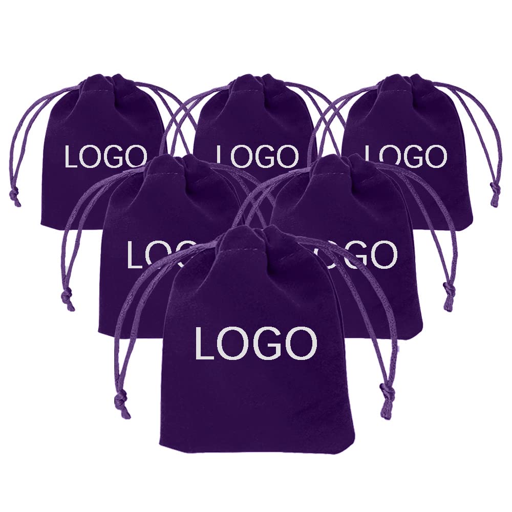 TopTie Custom 50 PCS Velvet Gift Wrap Bags with Drawstrings, 4"x6" Logo Print Jewelry Pouches for Wedding Favors