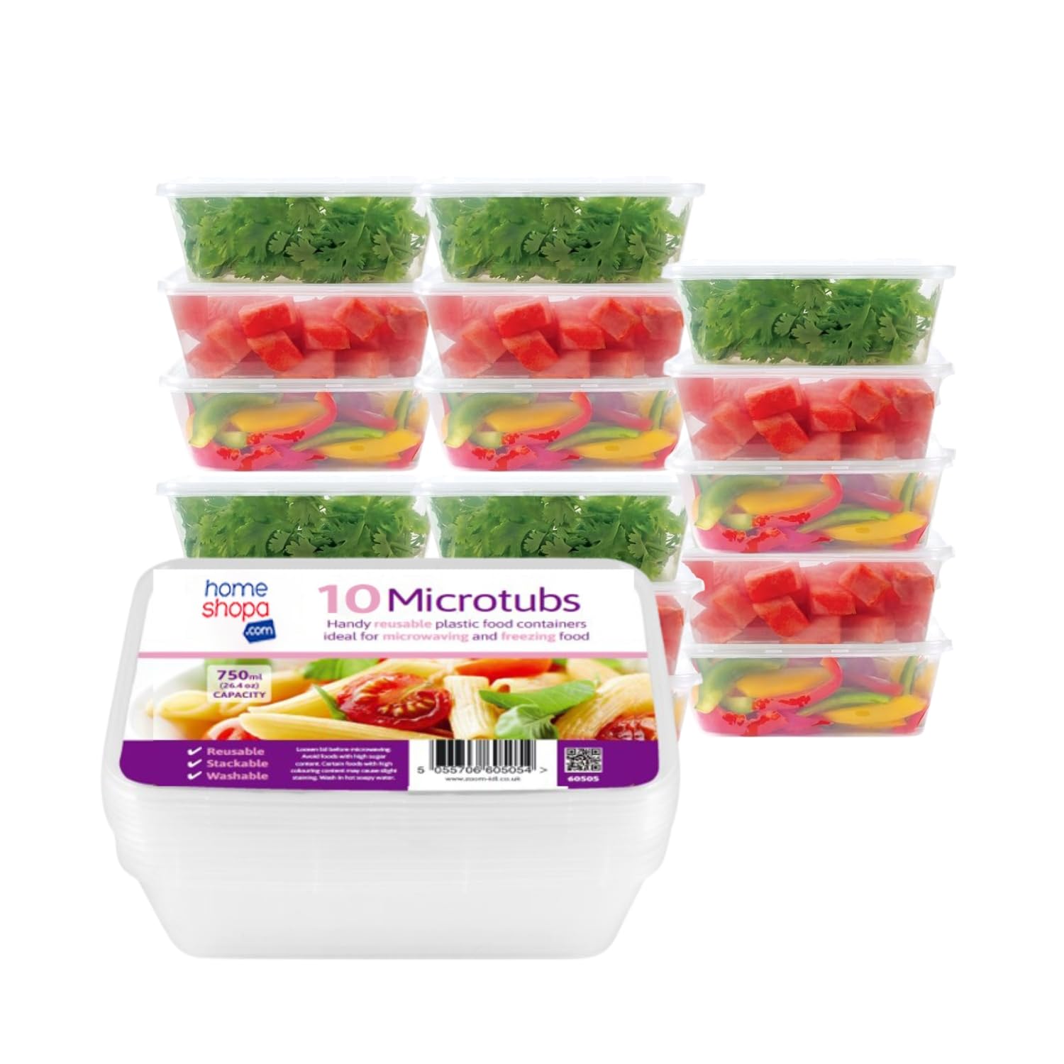 Homeshopa.com Homeshopa Plastic Food Storage Containers, 10 Pack 750Ml Rectangular Microwave Clear Container With Lids, Bpa Free Stackable Airtight Reusable, Dishwasher & Freezer Safe, Meal Prep Takeaway Tubs