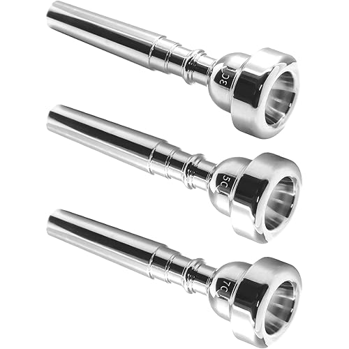 Biaungdo Trumpet Mouthpiece 7C 5C 3C, 3 Pcs Brass Material Silver Plated Trumpet Mouthpiece Set for Professional Players, Beginner