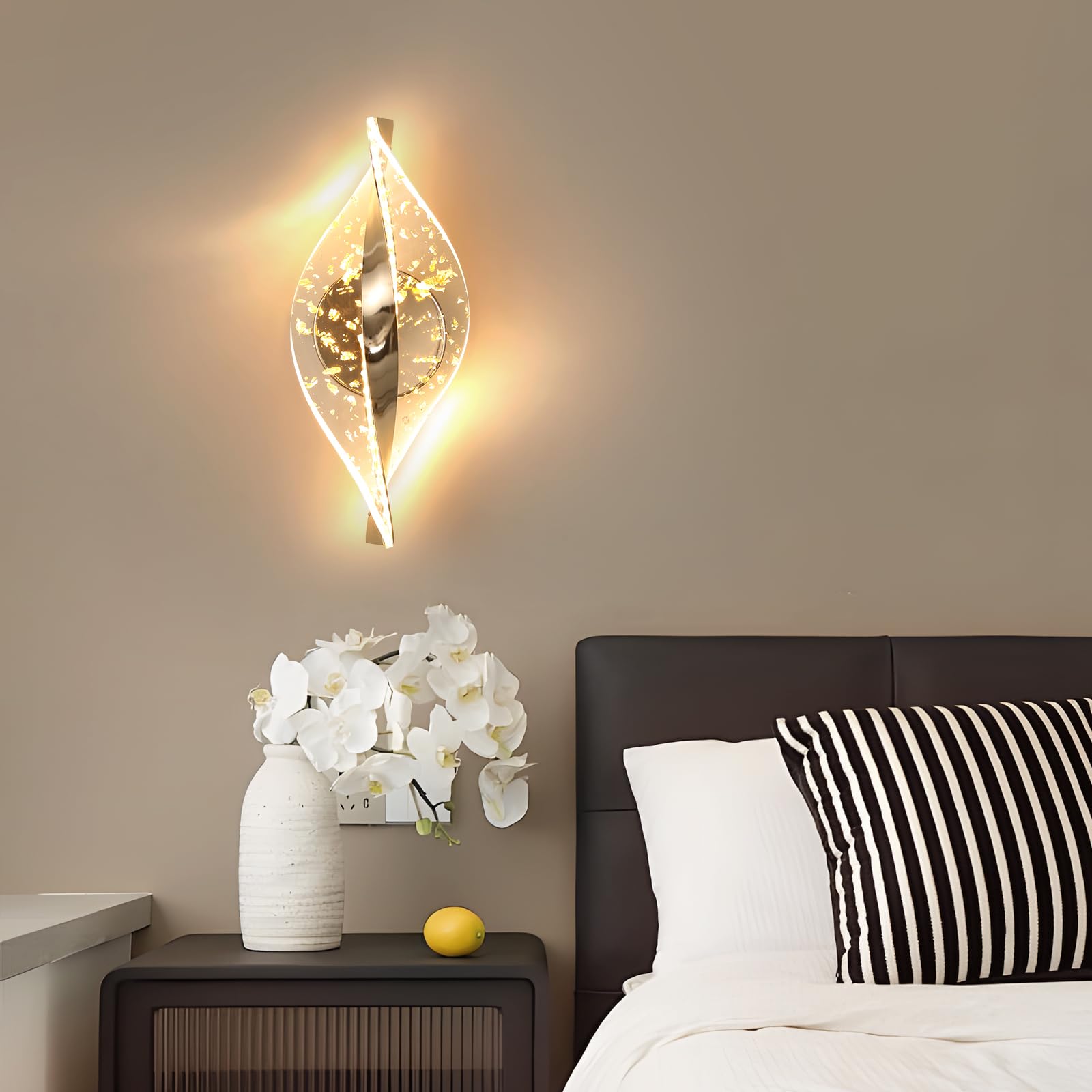 Comely 12W Lampada da Parete, 3 Temperature Applique LED 3000K/4500K/6500K | Oro 2000LM Lampade da Comodino Moderna LED per Corridoio, Camera da Letto, Soggiorno