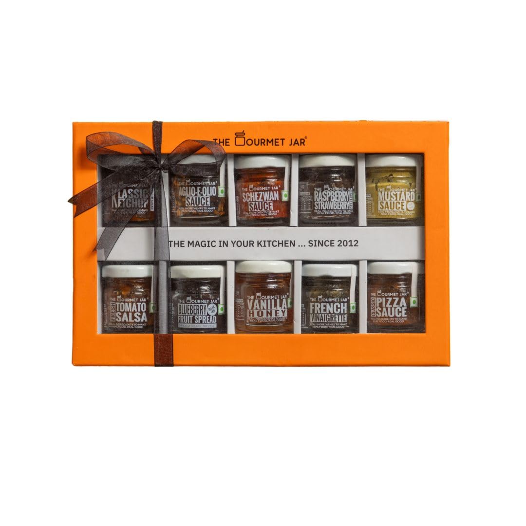 The Gourmet Jar The Mighty Happiness Box 395g| 100% Natural & No Preservatives| Combo Gift Box| Valentine Gift| Box of 10| For chefs, food enthusiats & homecooks