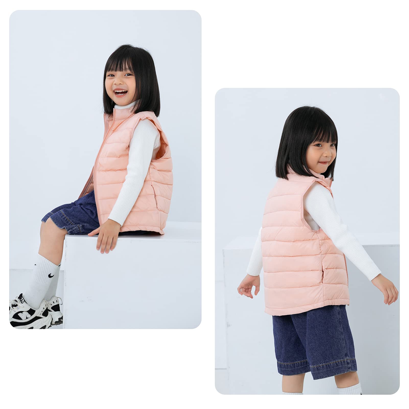 Chaleco acolchado acolchado sin mangas de invierno para niños, chaleco clásico ultra ligero de 3 a 10 años, Rosa/Rebel Fun., 3-4 años