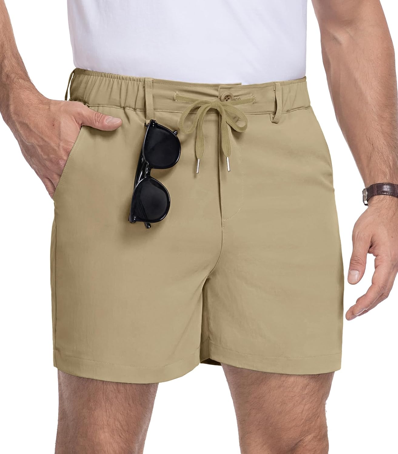 RQP Men's Classic-fit 5In Casual Shorts Elastic Waist Drawstring Shorts Lightweight Summer Beach Vacation Short