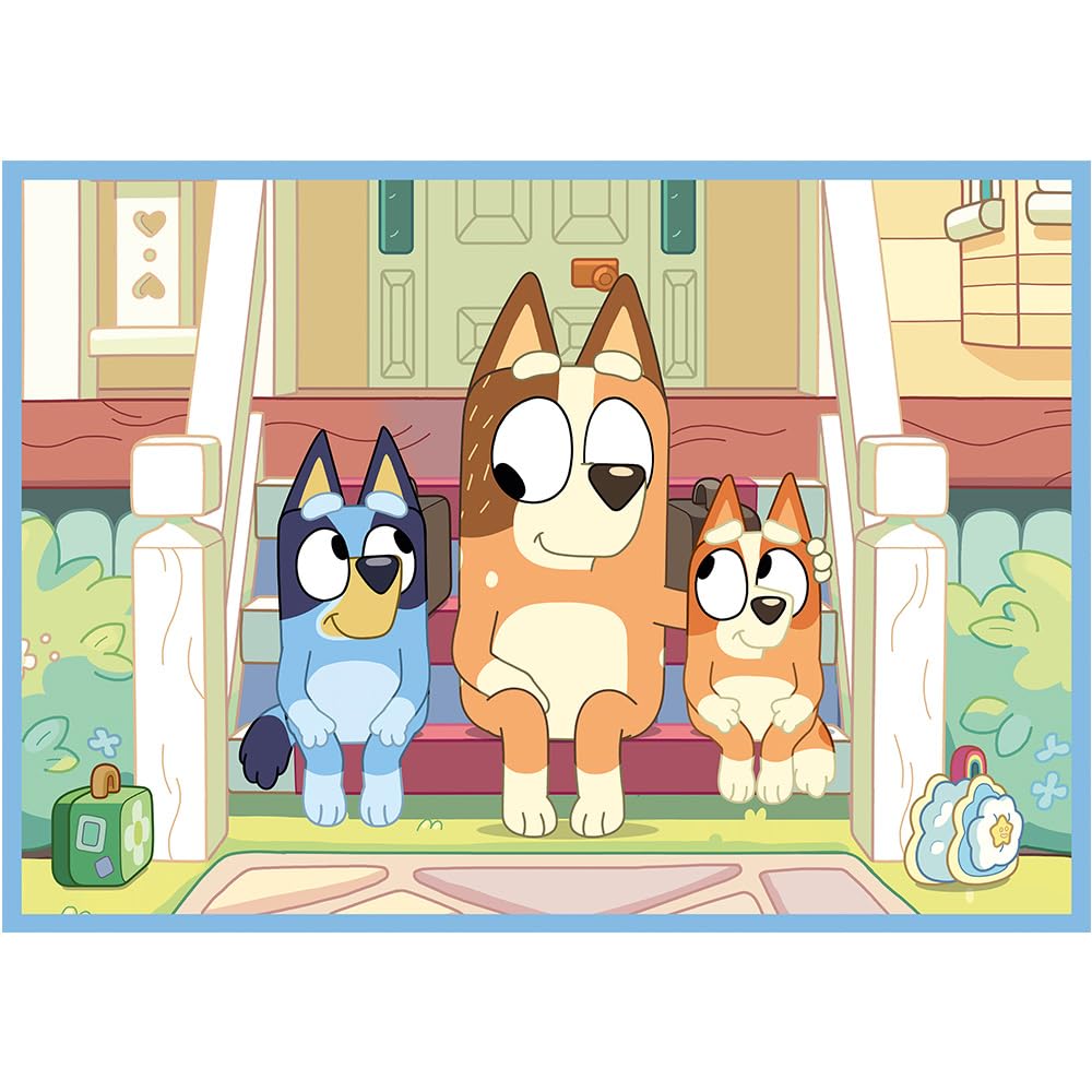 Trefl - Bluey i Jego Świat - Puzzle 4w1, 4 Układanki, od 12 do 24 Elementów - Różny Stopień Trudności, Kolorowe Puzzle z Bohaterami Bajki Bluey, Kreatywna Rozrywka, Zabawa dla Dzieci od 3 lat