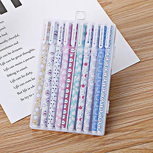 SUPERTOOL - Penna a sfera 0,38 mm con inchiostro in gel in 10 colori. Set di cancelleria da 10 penne per scuola o ufficio con motivo a cartoni animati (Baymax