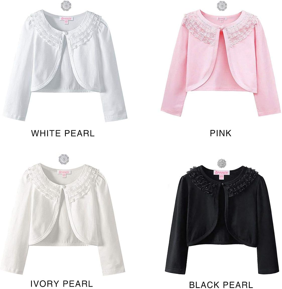 Girls Shrugs Lace Bolero Long Sleeve Cardigan Party Church Dress Cover Up - Image 6