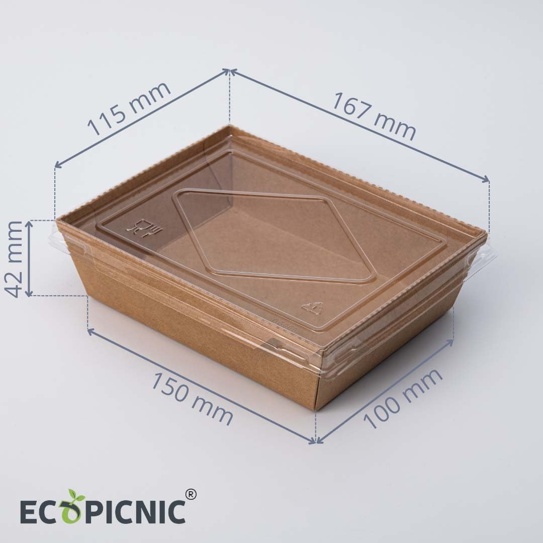 Lanchbox in Carta Kraft con Coperchio Trasparente 700 ml - Confezione da 200 Pezzi | Scatole per Alimenti da Asporto, Contenitori Monouso per Cibo, Scatole Ecologiche