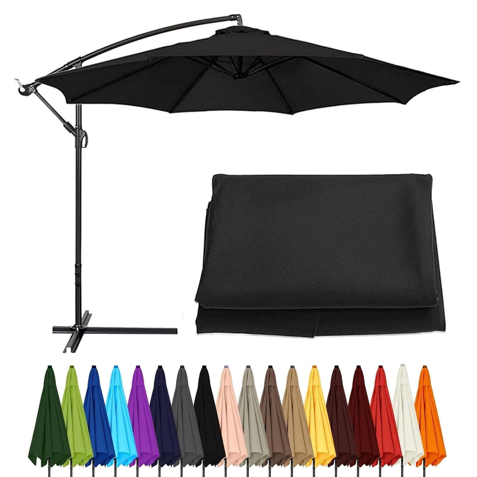 EYKWKB Umbrella Canopy Replacement Outdoor Parasol Replacement Canopy Sun Umbrella Fabric Cover with 6/8 Ribs Garden Canopy Cover for Patio Umbrella Parasol covers For Backyard Courtyard Lawn Black