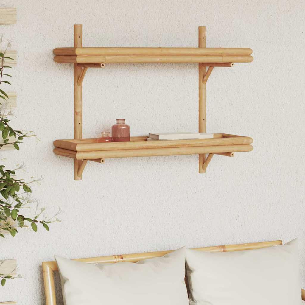 Estantería de pared (bambú, 75 x 26 x 60 cm, 2 niveles de almacenamiento para libros, decoración, baño, cocina y sala de estar