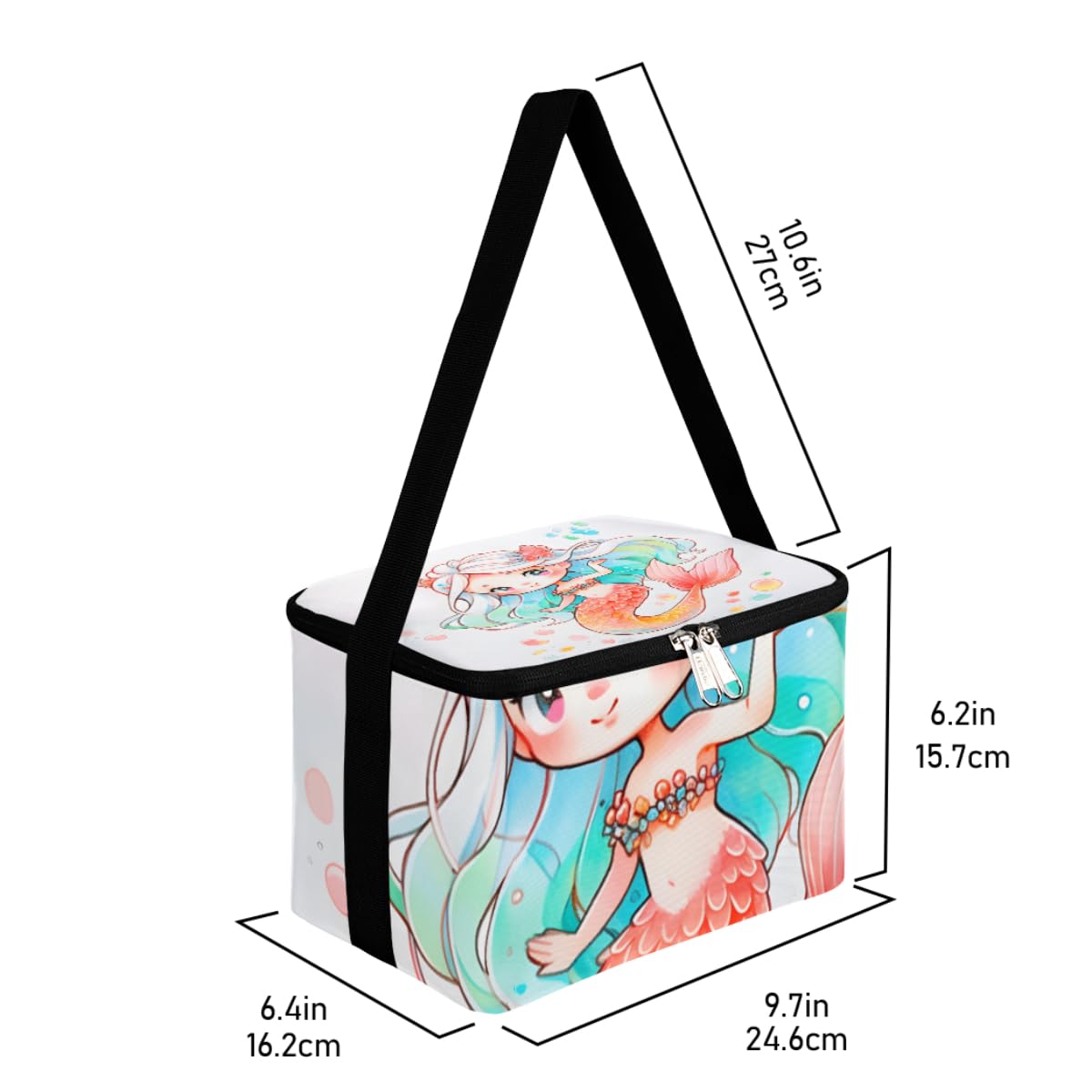 GzLeyigou Lunch Bags for Women Men 9 Cans,Watercolor Mermaid Hot & Cold Food Delivery Bag Insulated Grocery Bag Insulated Lunch Box Ocean Women Cooler Bag for Office Work Picnic Beach