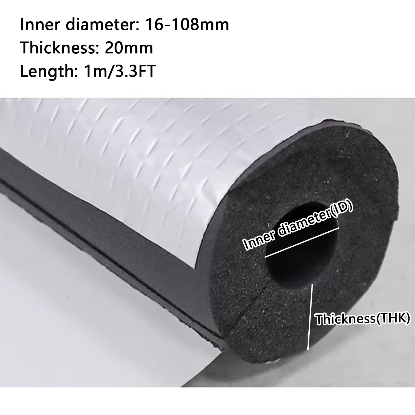 6 Piezas Aislamiento de tuberías de espuma, 1m Fundas De Aislamiento Térmico for Tuberías Exteriores,Coquilla Aislante De Papel De Aluminio Autoadhesivo, Retardante De Llama(16mmID)