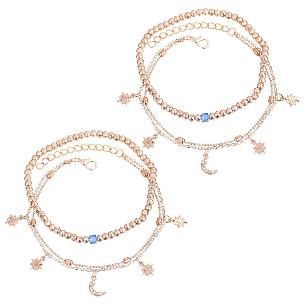 ciondolo 4 pezzi cavigliera multistrato luna stella perline cavigliera fatta a mano gioielli per piedi regali per donne ragazze creazione di gioielli