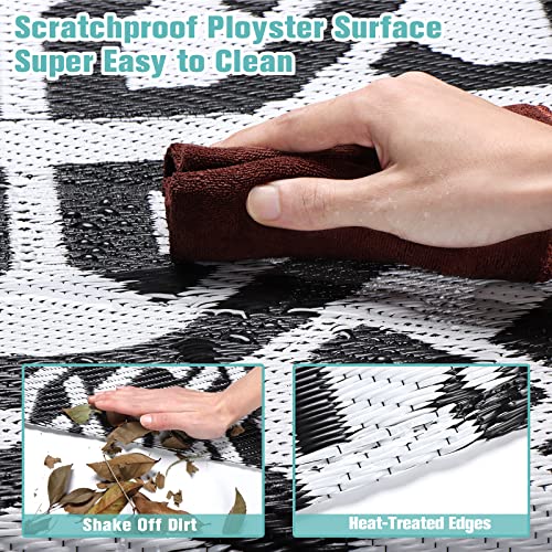 Bonergy Reversible Outdoor Mats, Plastic Straw Rug Indoor Outdoor Area Rug Portable Outside Rug Floor Mat Non-Slip Modern Waterproof Rug for RV Backyard Deck Picnic Beach Camping (White/Black,6'x9') - Image 2