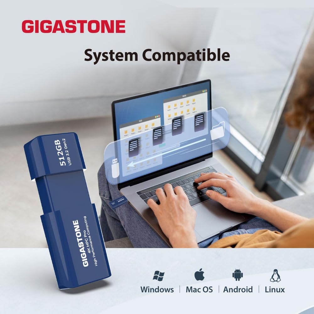 GIGASTONE Z80 512GB USB 3.2 Gen2 Solid State Drive, ad alta velocità 1000MB/s, senza cappuccio retrattile Pen Drive, stile fibra di carbonio, affidabile e durevole
