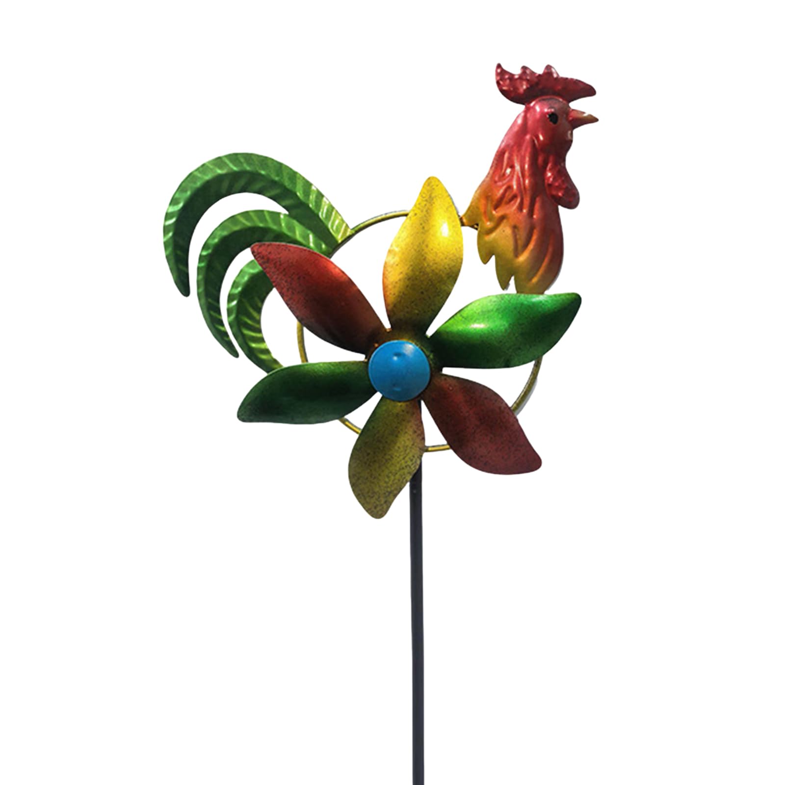 Garden Wind Spinner with Metal Stake Colorful Pinwheels Sculptures Decorative Weatherproof for Front Porch Backyard Lawn Flower Bed (Rooster)