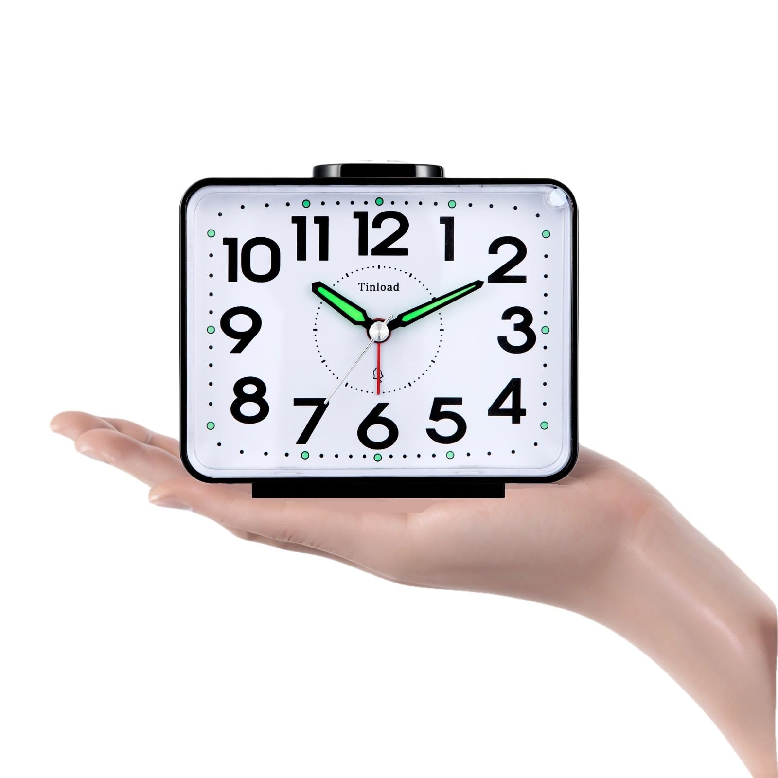Tinload Réveil analogique pour seniors avec veilleuse, grand cadran de 4 pouces, réveil de table avec fonction snooze, alarme puissante, son de cloche en 3 niveaux progressifs, à piles